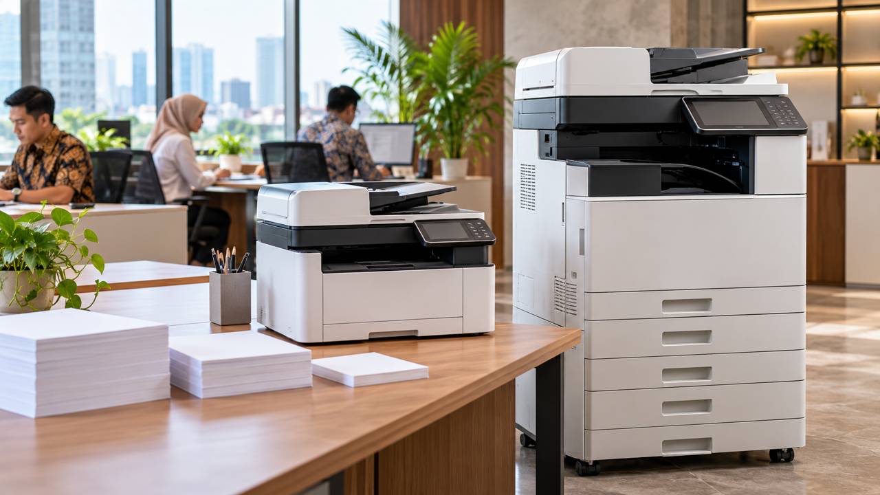Ilustrasi mesin fotocopy A3 atau A4 untuk kebutuhan dokumen kantor